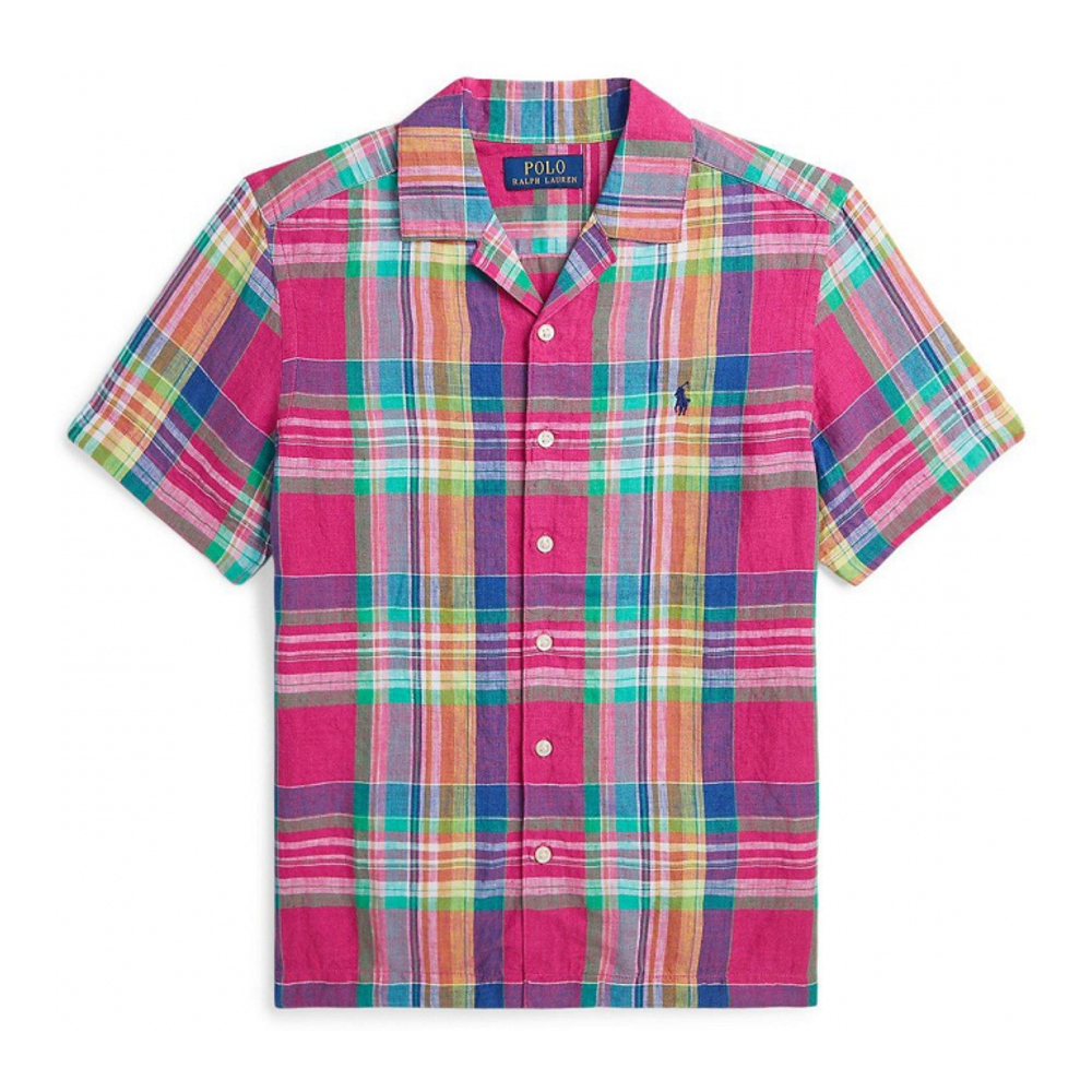 'Plaid Linen Camp Shirt' pour Grands garçons