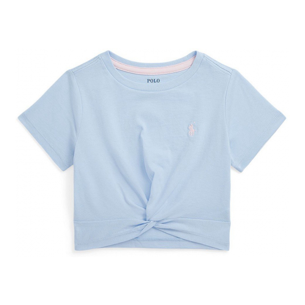 'Twist-Front Cotton Jersey' T-Shirt für kleinkind & kleine Mädchen
