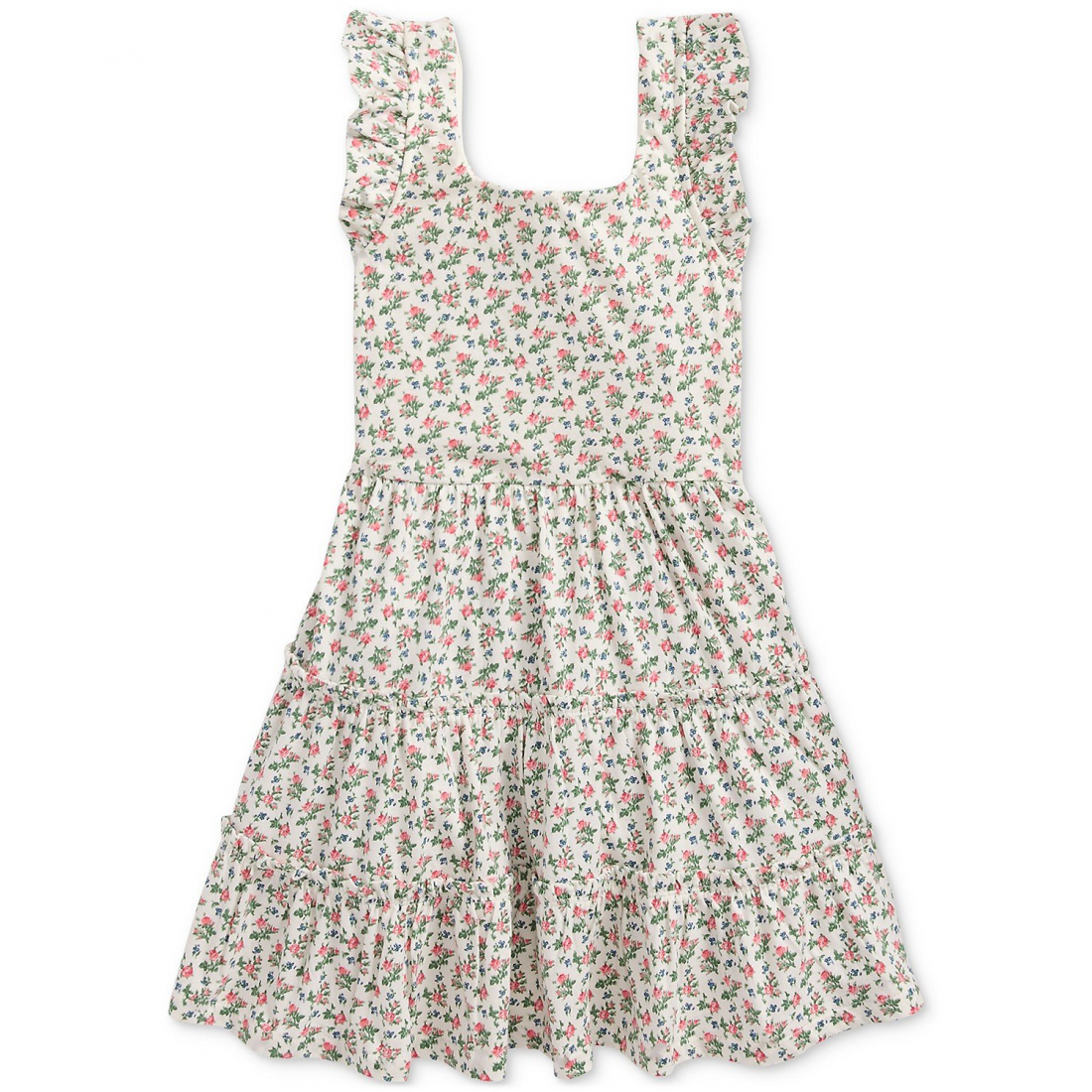 'Floral Ruffled Cotton Jersey' Kleid für kleinkind & kleine Mädchen