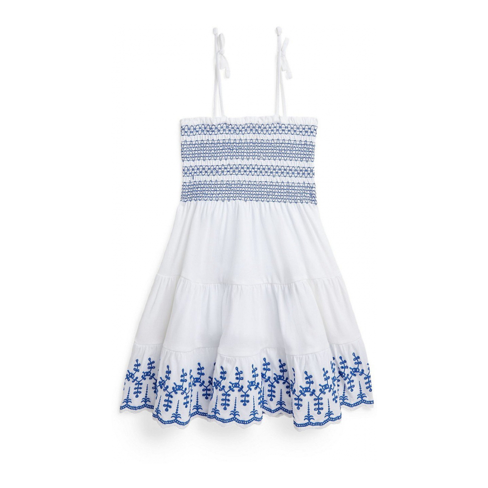 Toddler & Little Girl's 'Smocked Eyelet Cotton Jersey' Sleeveless Dress