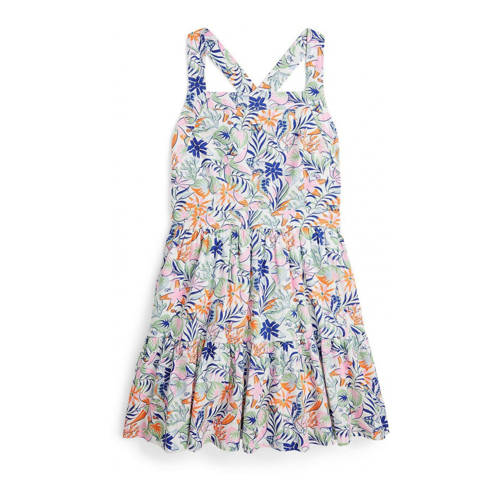 Big Girl's 'Tropical-Print Linen-Cotton Dress'