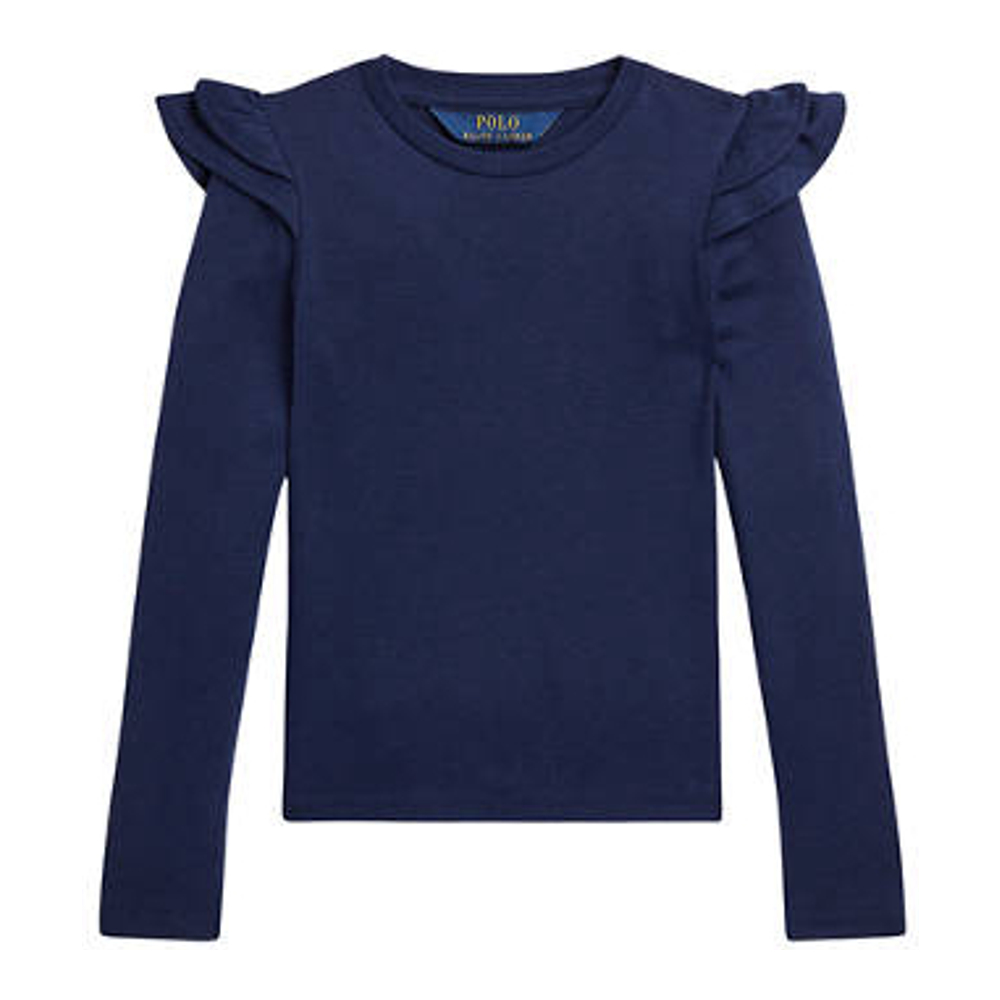 'Ruffled Cotton Modal' Langärmeliges T-Shirt für Kleine Mädchen