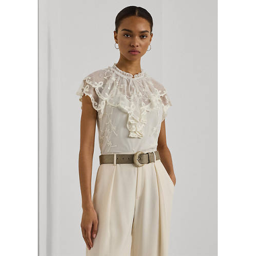 Blouse 'Ruffle-Trim Embroidered Mesh' pour Femmes