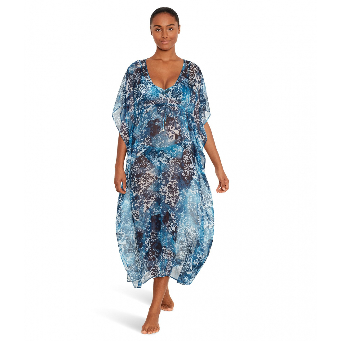 Women's 'Indigo Patchwork Midi Caftan' Cover-up