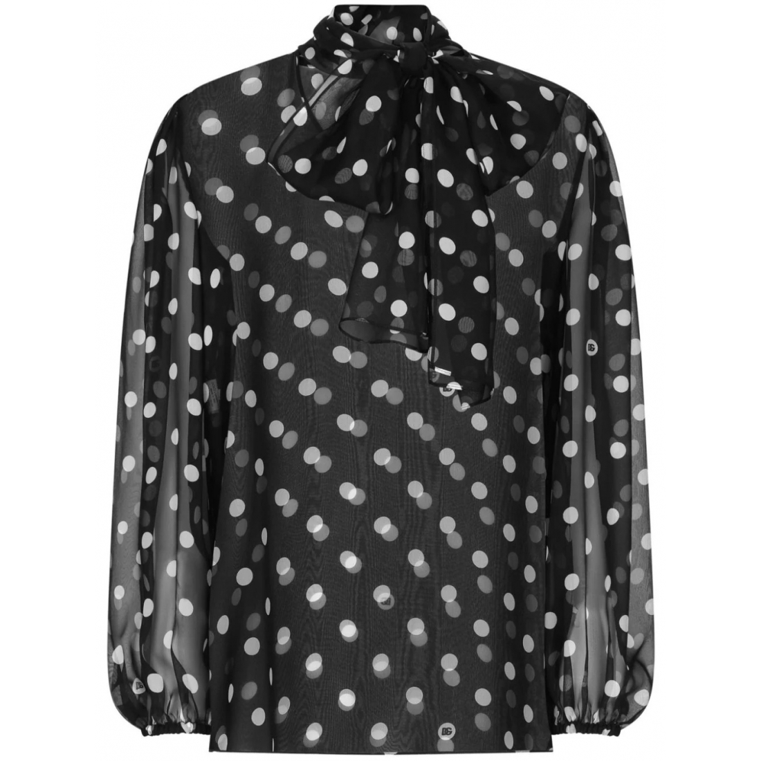 Women's 'Polka-Dot Print Pussy-Bow' Long Sleeve Blouse