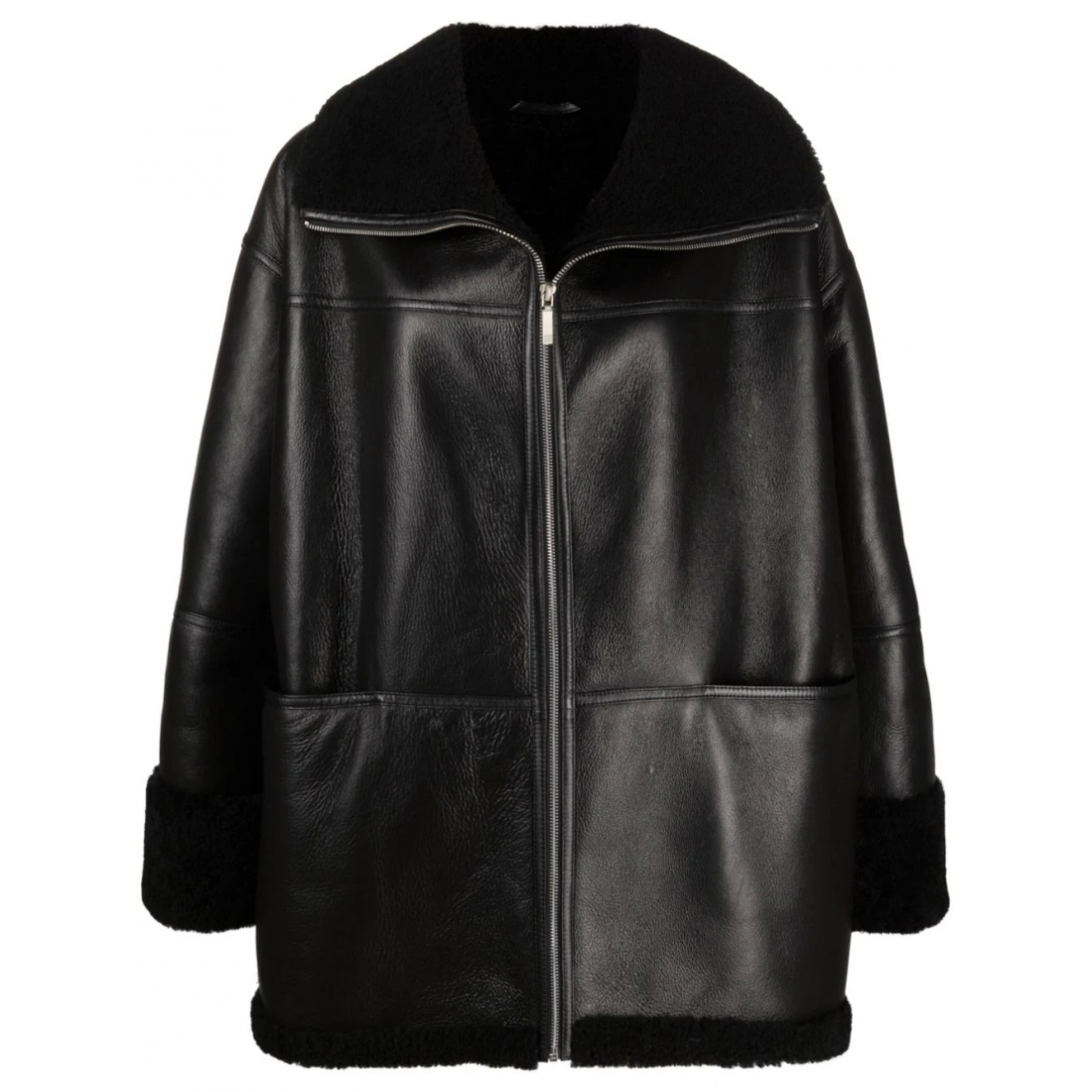 'Shearling-Trim' Lederjacke für Damen