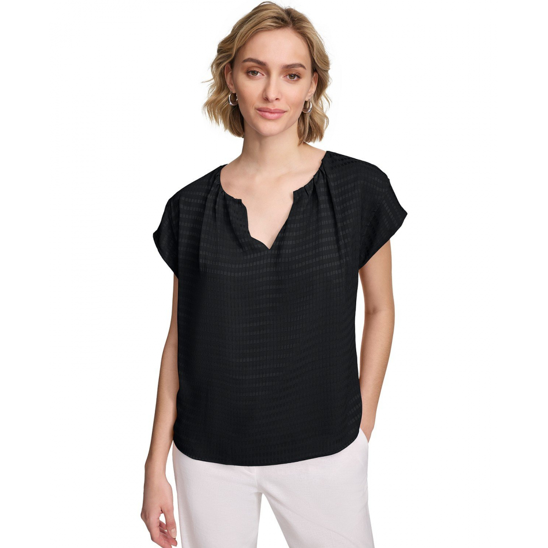 'Short Sleeve Textured Blouse' pour Femmes