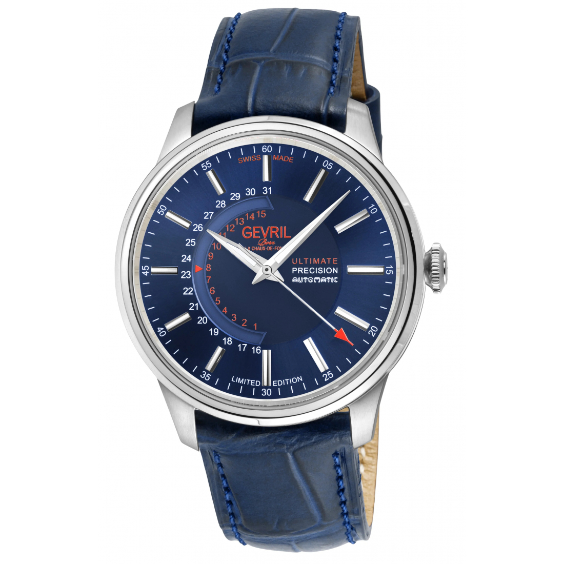 Men's Guggenheim Automatic 316L Stainless Steel Blue Dial, Genuine Italian Handmade Blue Watch