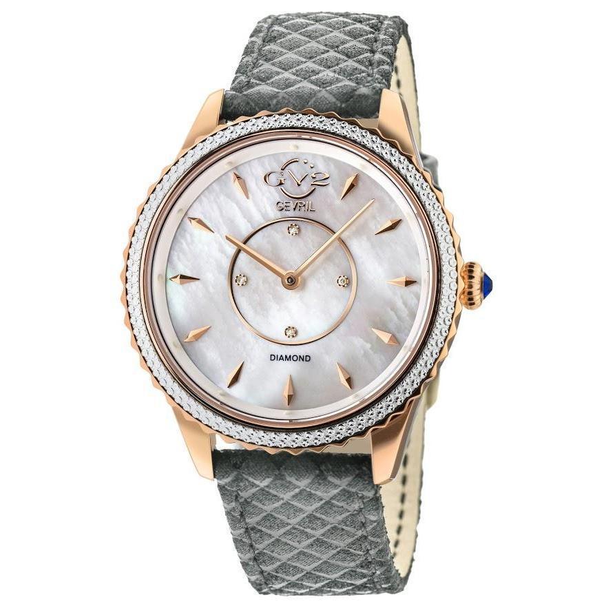 GV2 Siena Womens MOP White Dial Grey Leather Strap Watch