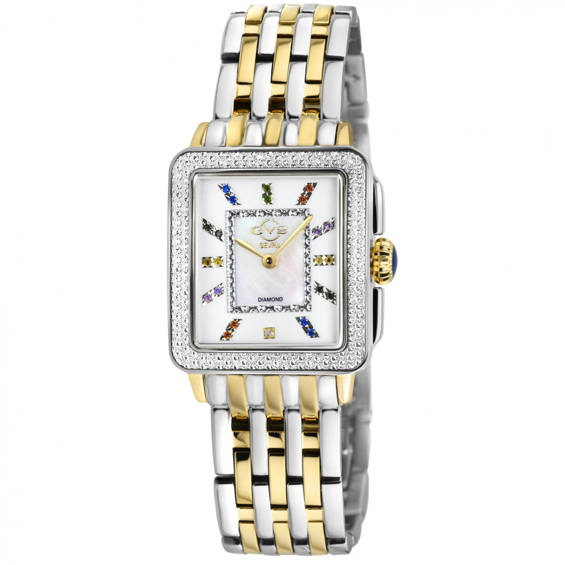 GV2 Women's Padova Gemstone Multi Color White Dial, Two Tone -Gold Watch