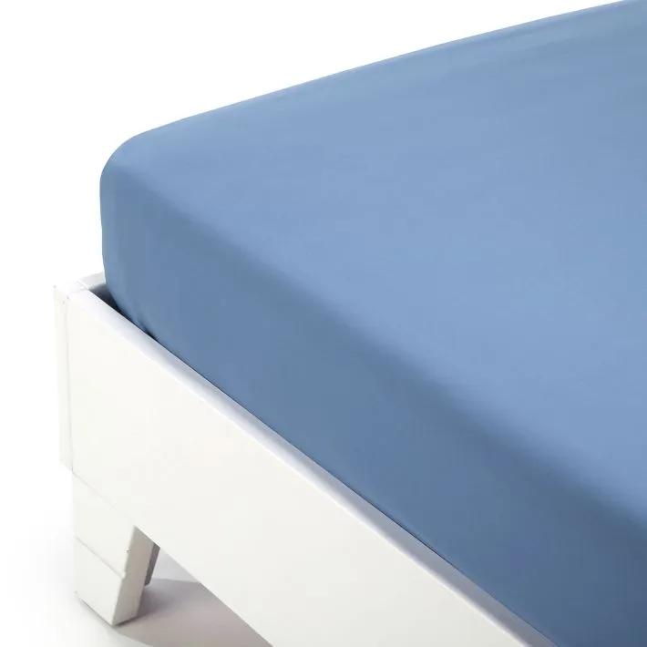 Plain Blue Cotton Fitted Sheet - Double size bed