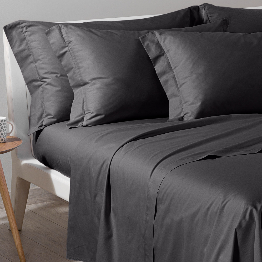 Plain Black Sheet Set - King size bed, 4 Pièces