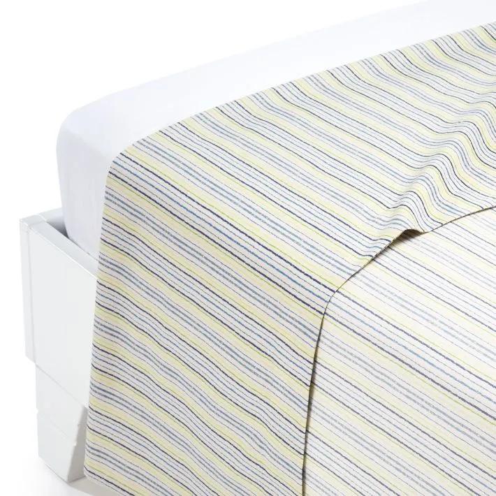 Striped Blue Cotton Flat Sheet - Single size