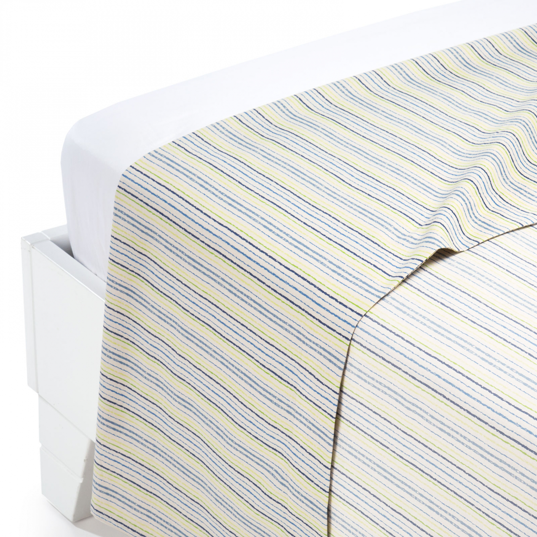 Striped Blue Cotton Flat Sheet - King size bed