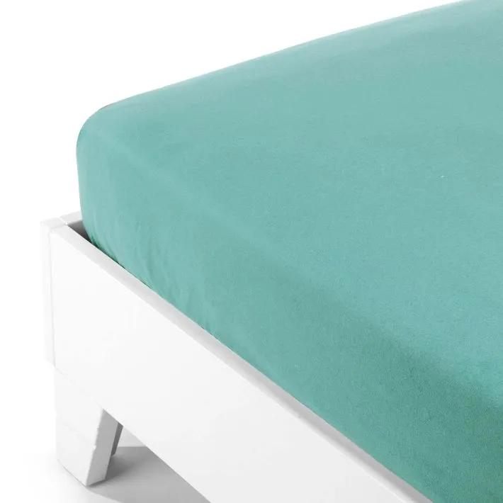 Plain Turquoise Flannel Fitted Sheet - Double size bed