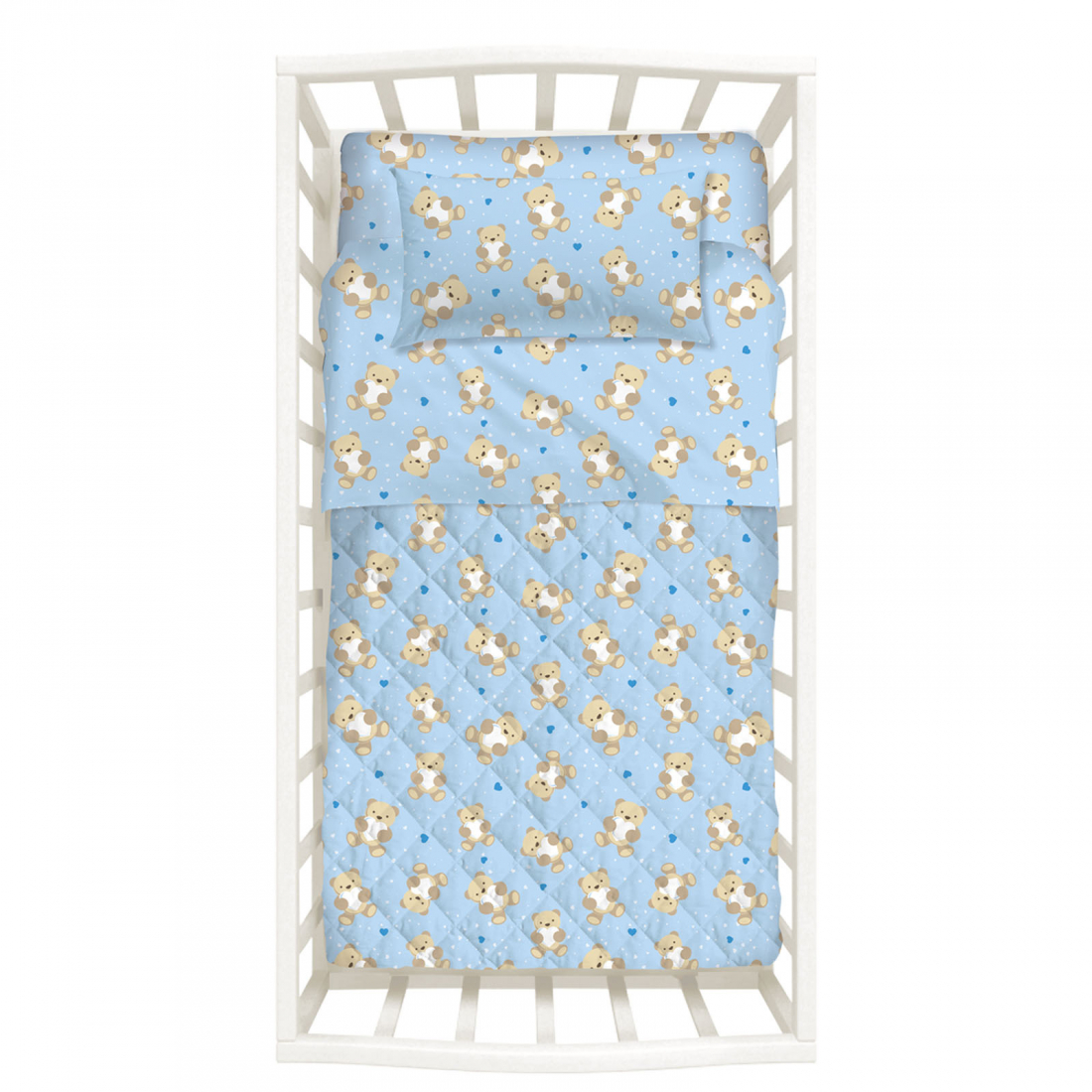 Teddy Bear Blue Bedspread With Bumper  - Baby size