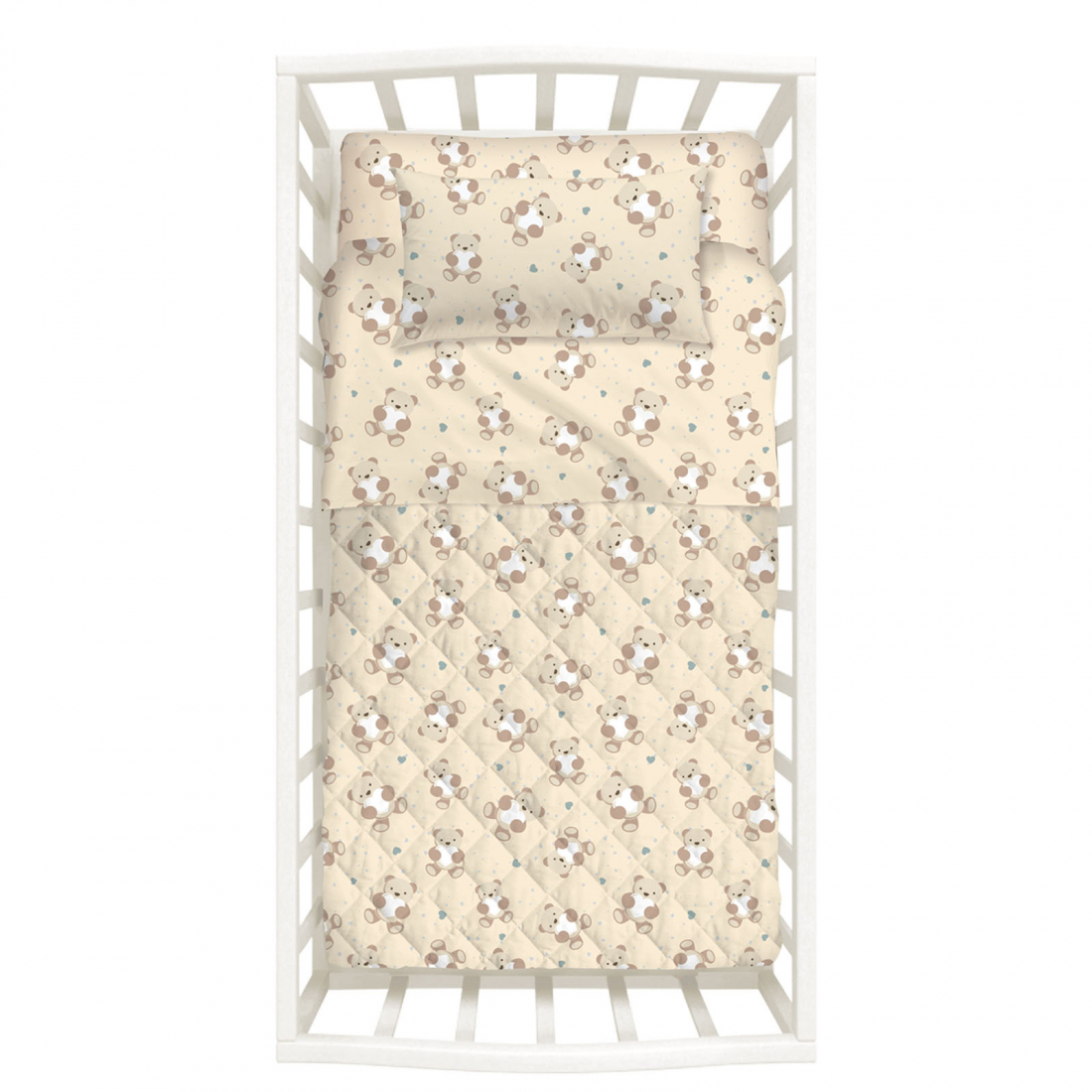 Teddy Bear Natural Bedspread With Bumper  - Baby size