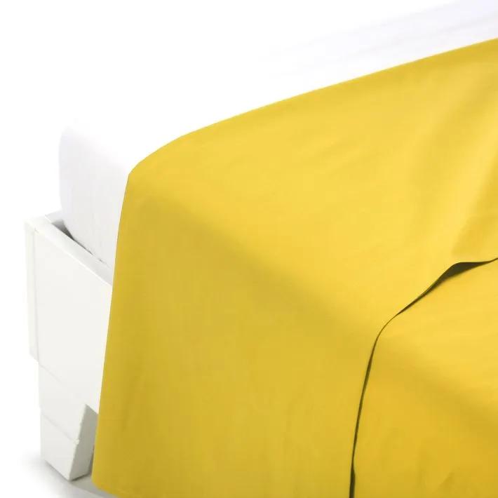 Plain Yellow Cotton Flat Sheet - Double size bed