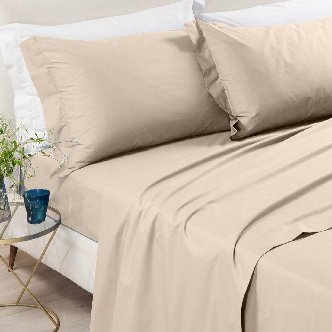 Percalle Natural Sheet Set - King size bed, 4 Pièces