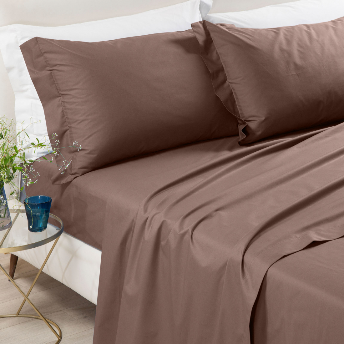 Percalle Moka Sheet Set - King size bed, 4 Pieces