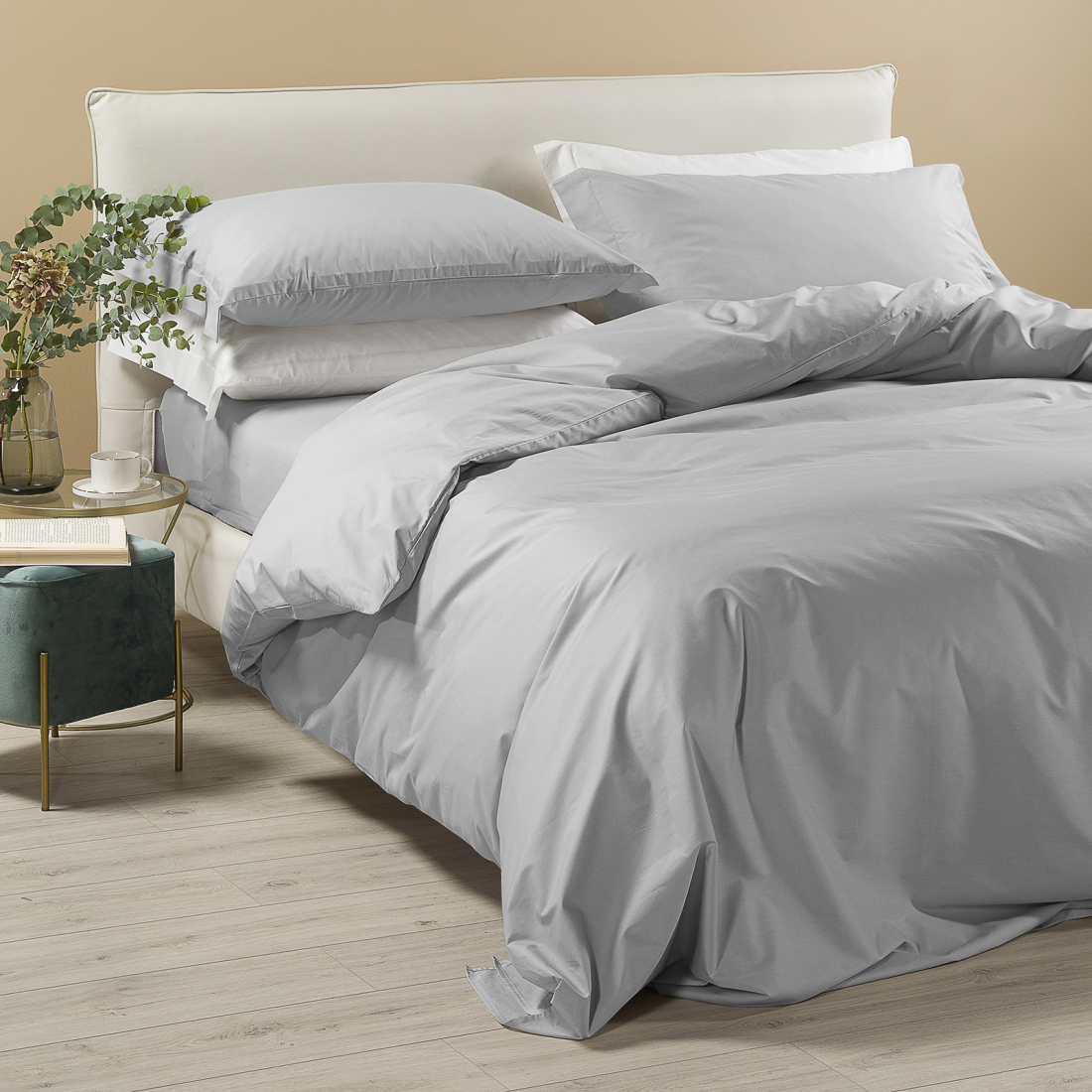 Percalle Pearl Plain Bed Linen Set  - King size bed, 4 Stücke