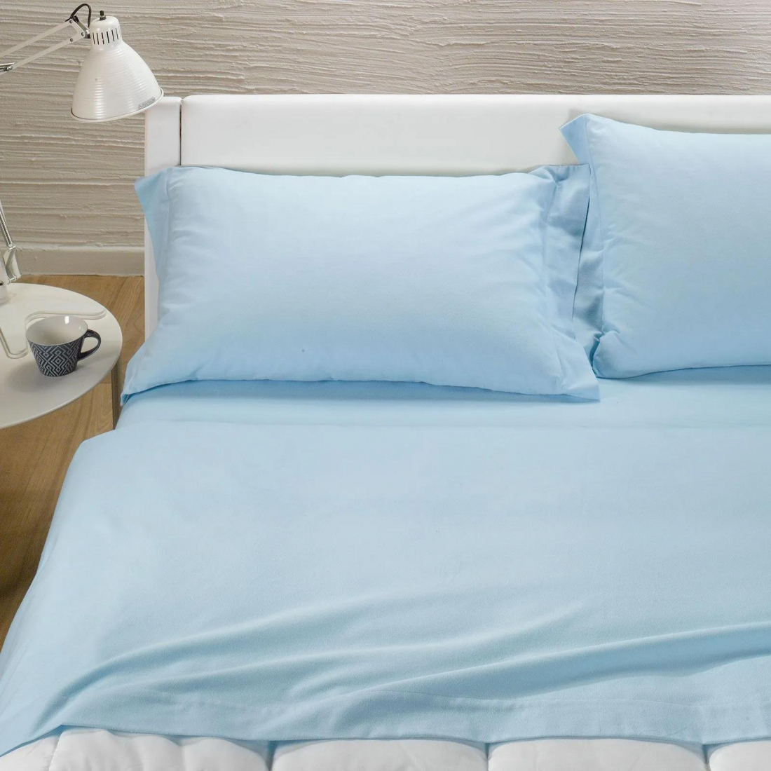 Plain Blue Flannel Sheet Set - Simple size bed, 3 Pièces