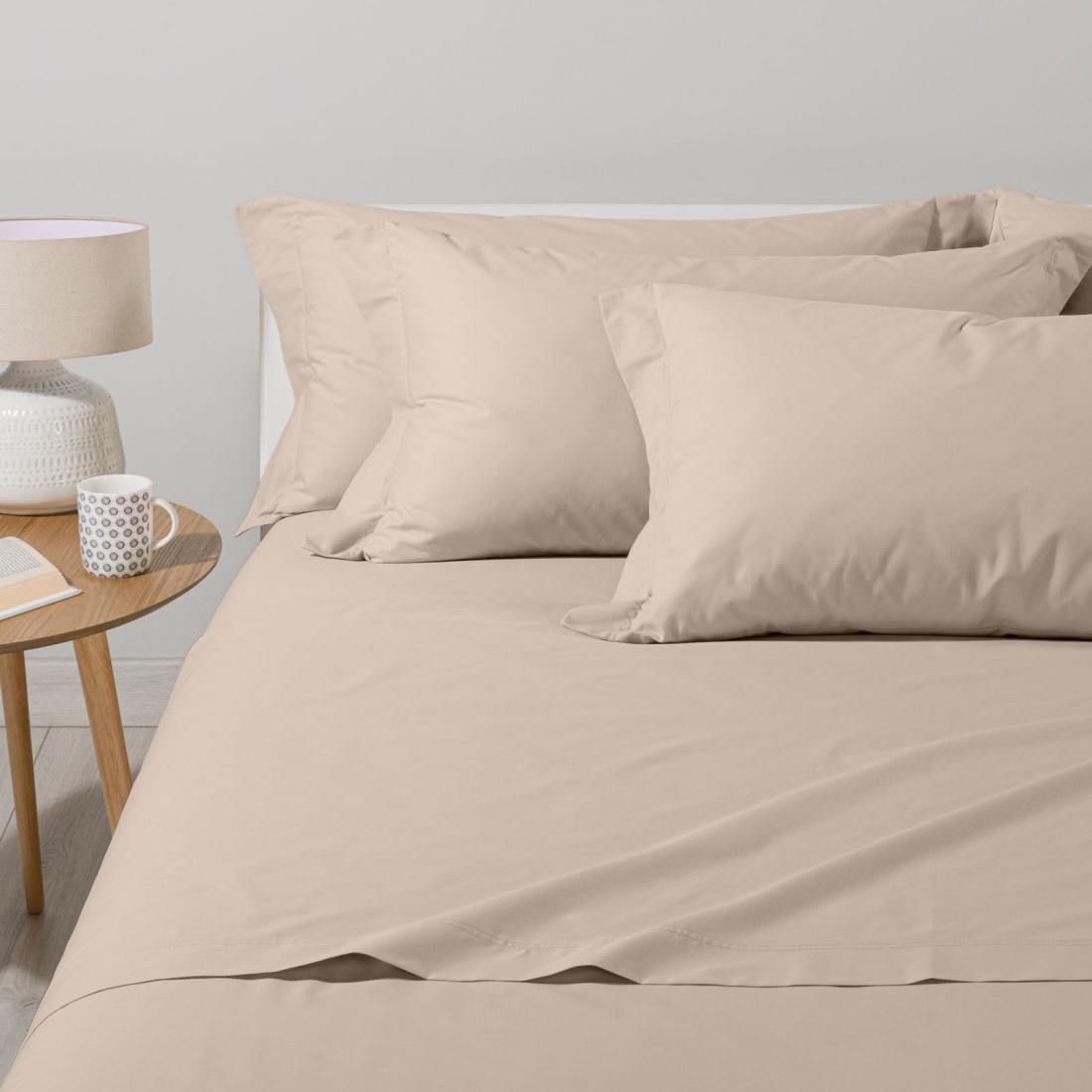 Plain Beige Sheet Set - Doppel size bed, 4 Stücke