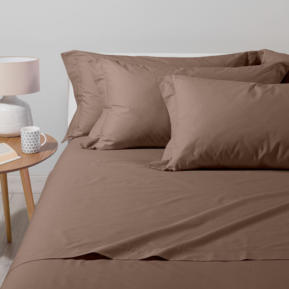 Plain Moka Sheet Set - King size bed, 4 Stücke