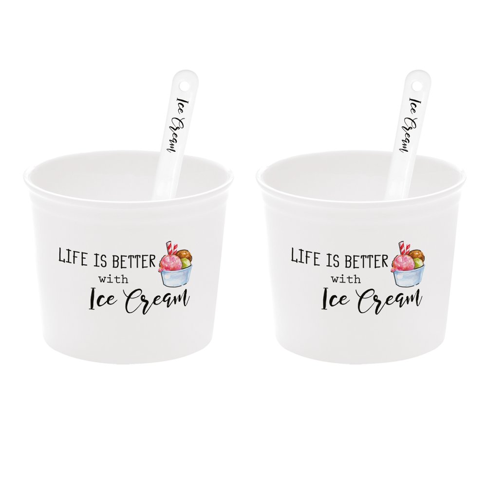 Set 2 Porcelain Ice Cream Bowls Ø 8,5 cm With Spoons In Colour Box Kitchen Elements