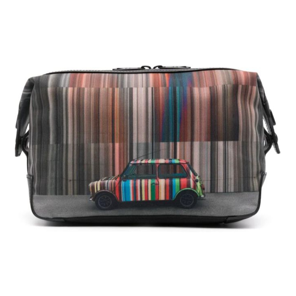 Men's 'Striped Photograph-Print' Toiletry Bag