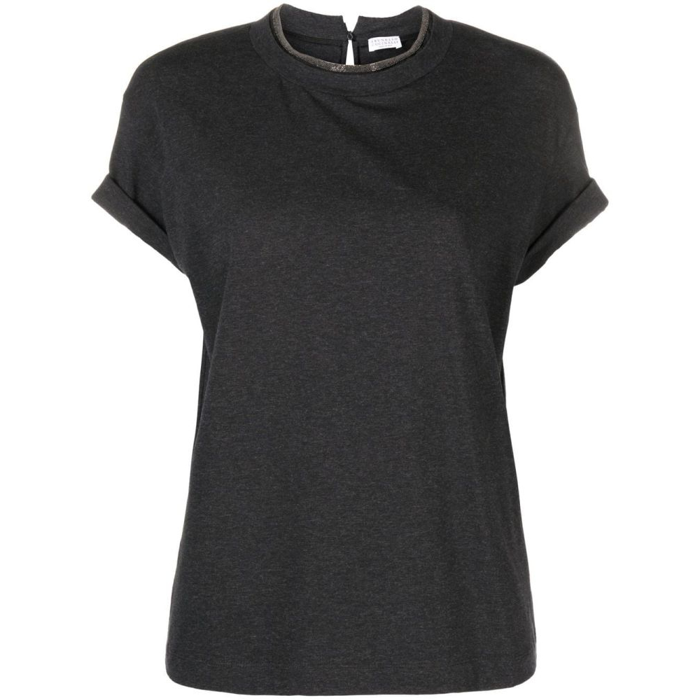 'Melange-Effect Turn-Up Cuff' T-Shirt für Damen