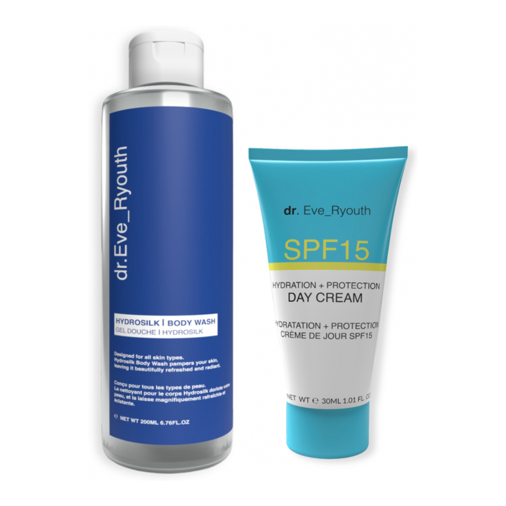 Crème de jour, Gel douche 'Hydrosilk + SPF15 Hydration + Protection' - 2 Pièces