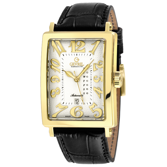 Men's Avenue of America's IPYG Case, Silver/Gold Dial, Genuine Italian Handmade Leather Strap Watch