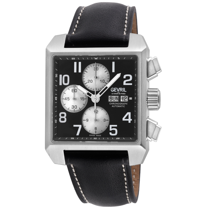 Men's Herald Square Chronograph SS Case, Black Dial, Black Handmade Italian Leather Strap Watch