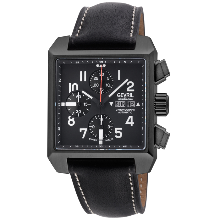 Men's Herald Square Chronograph IP/BLK Case, Black Dial, Black Handmade Italian Leather Watch