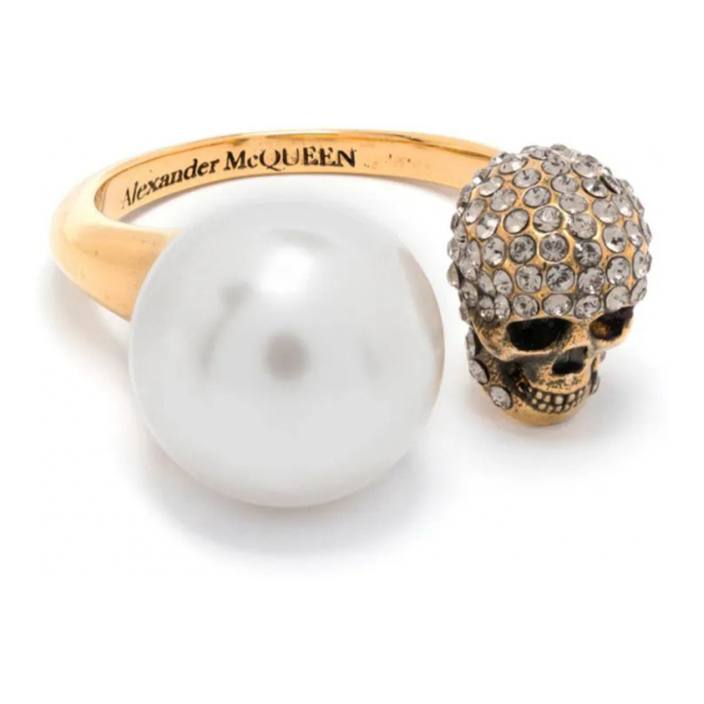 'Pearl-Embellished Skull' Ring für Damen