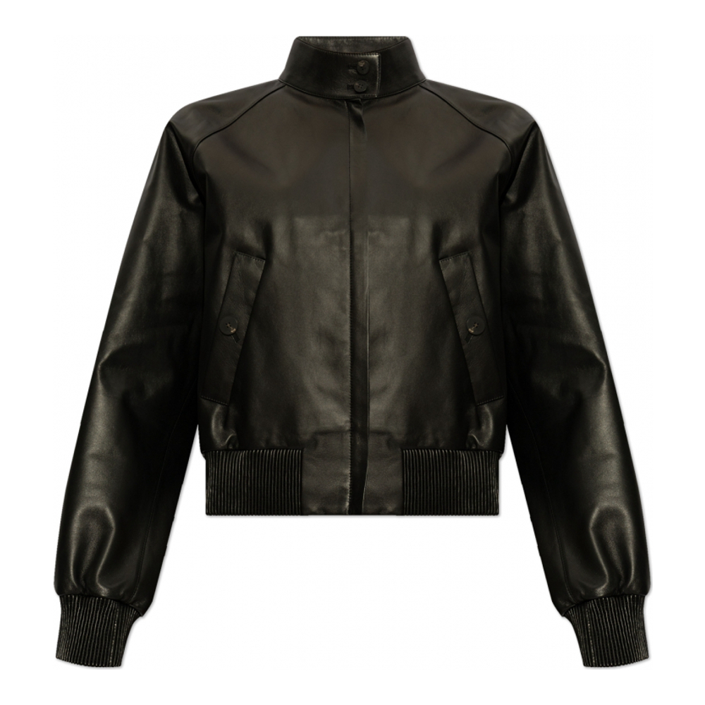 'Ferragamo Black Leather Jacket' Lederjacke für Damen