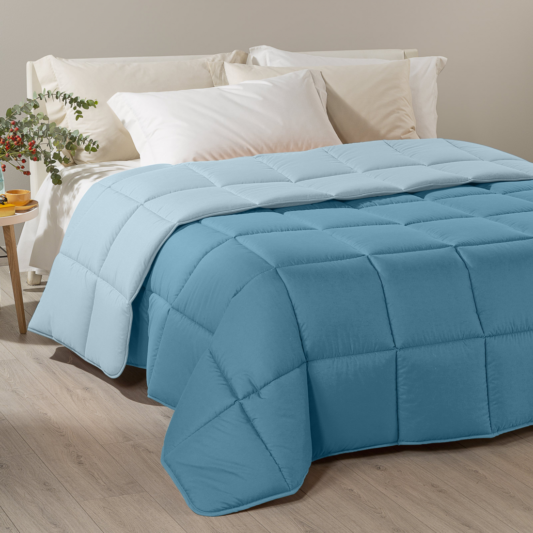 Modern Blue Quilted Bedspread - Super King size bed