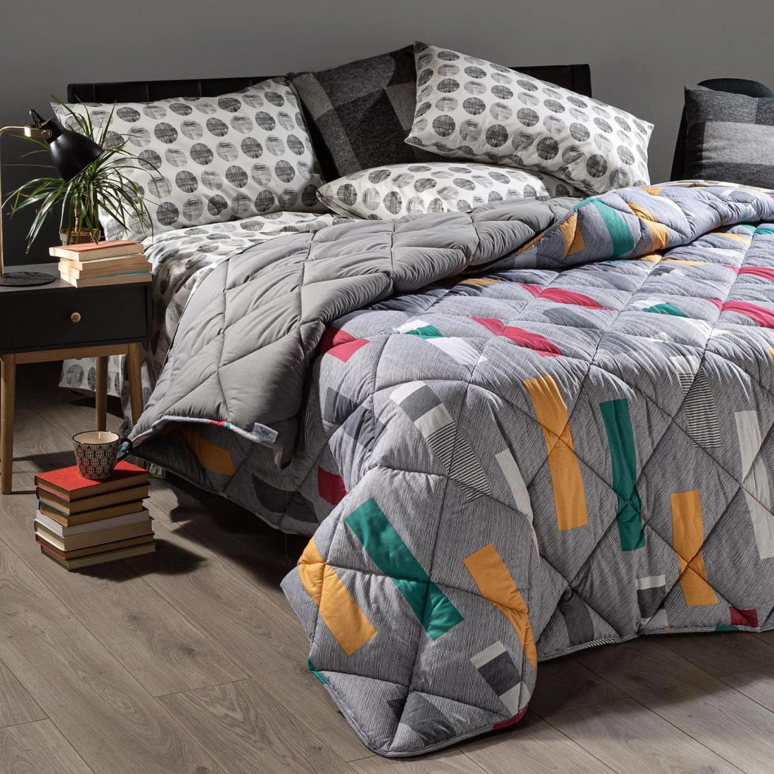 Gray Denim Quilted Bedspread - Single size bed