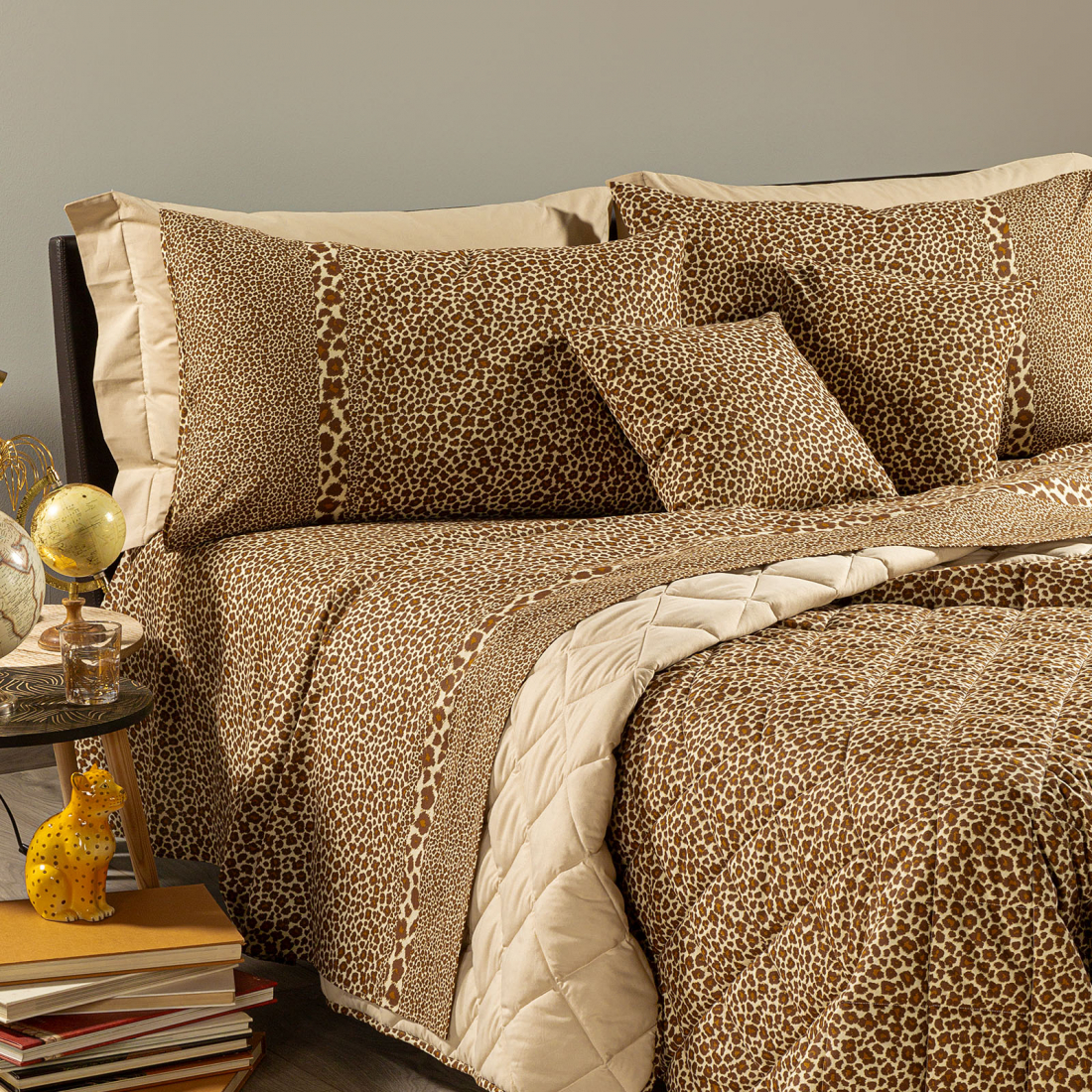 Amber Leopard Sheet Set - King size bed, 4 Pièces