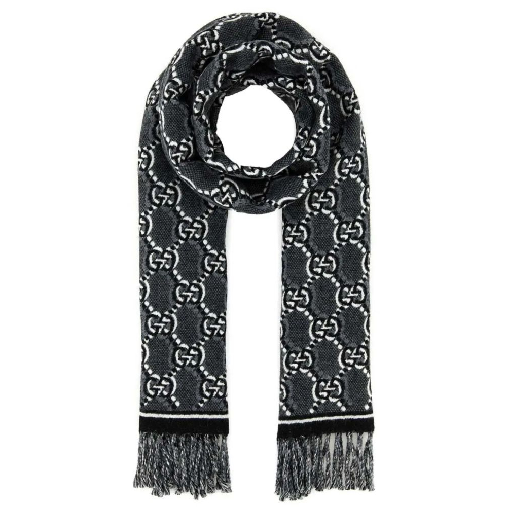 Men's 'GG-Jacquard Frayed' Wool Scarf