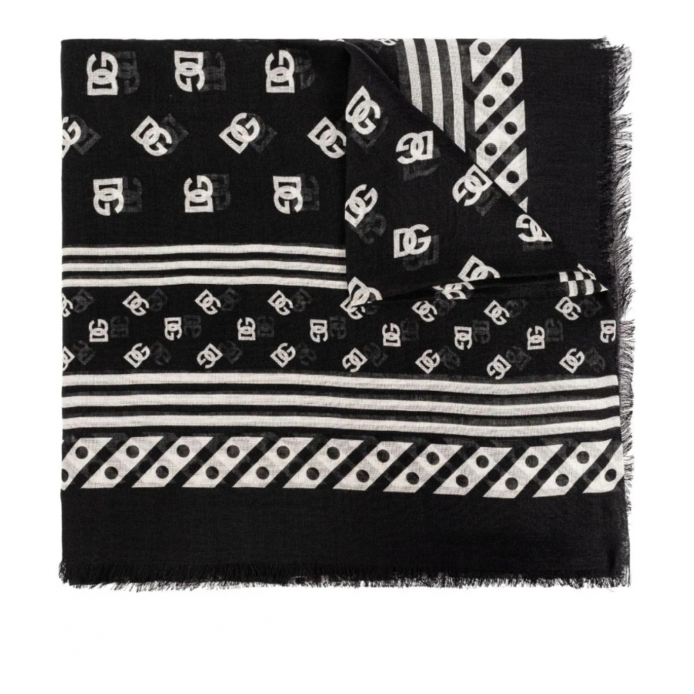 Women's 'Logo-Print Frayed' Wool Scarf