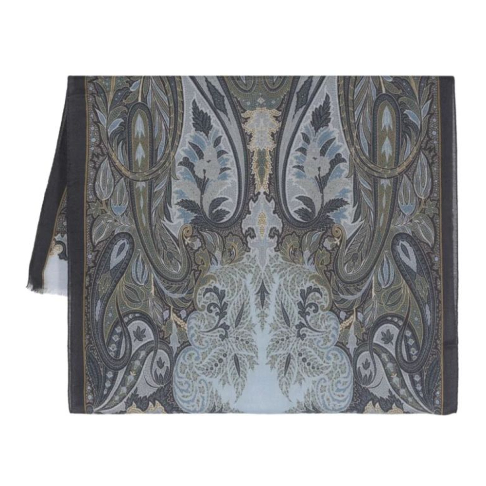 Men's 'Paisley-Print Frayed-Edge' Wool Scarf