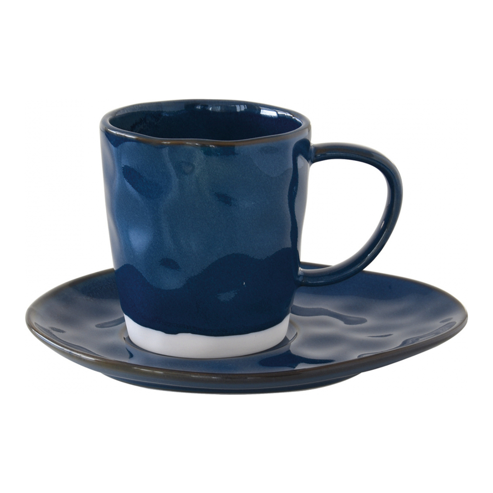 Set Of 6 Porcelain Coffee Cup And Saucer 120 ml Blue Interior