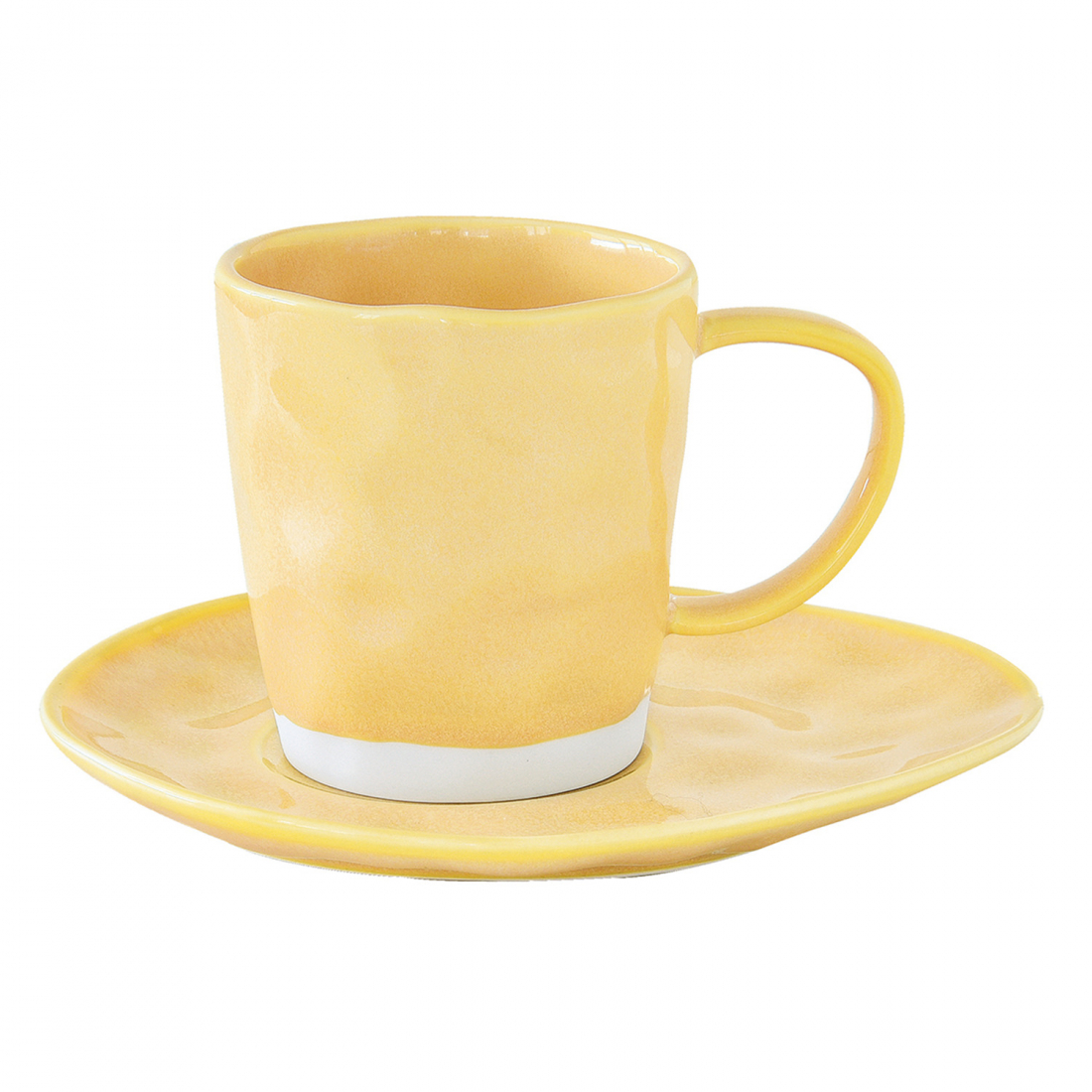 Set Of 6 Porcelain Coffee Cup And Saucer 120 ml Yellow Interior