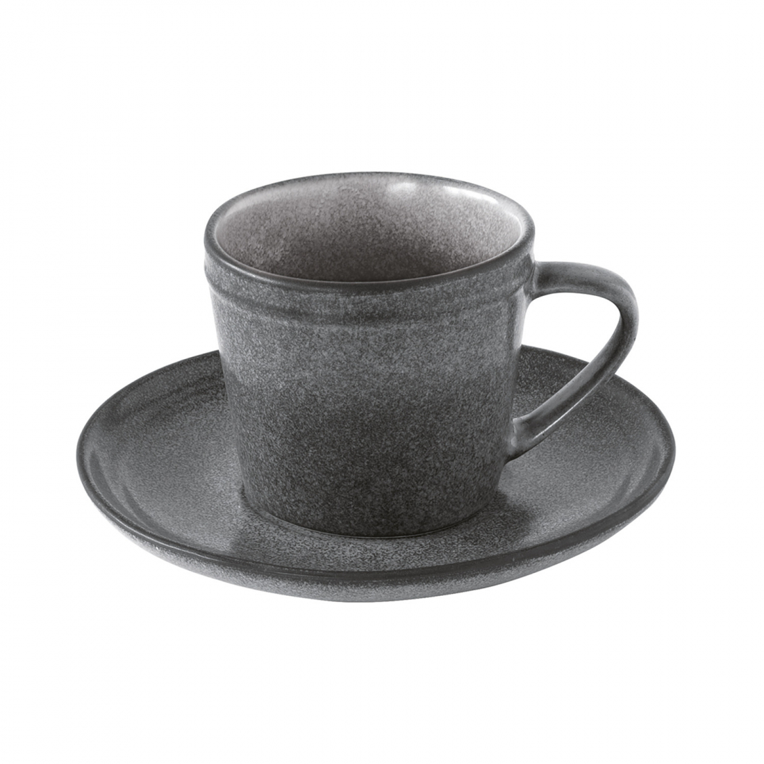 Set Of 6 Essential Dark Gray Stoneware Cup And Saucer 225 ml