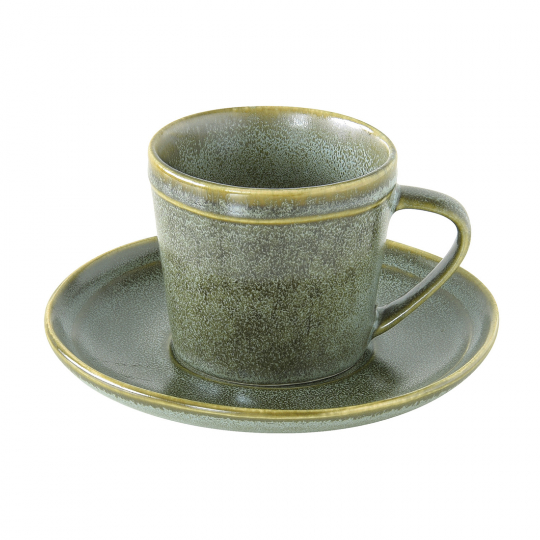 Set Of 6 Cups And Saucers 225 ml In Essential Green Stoneware