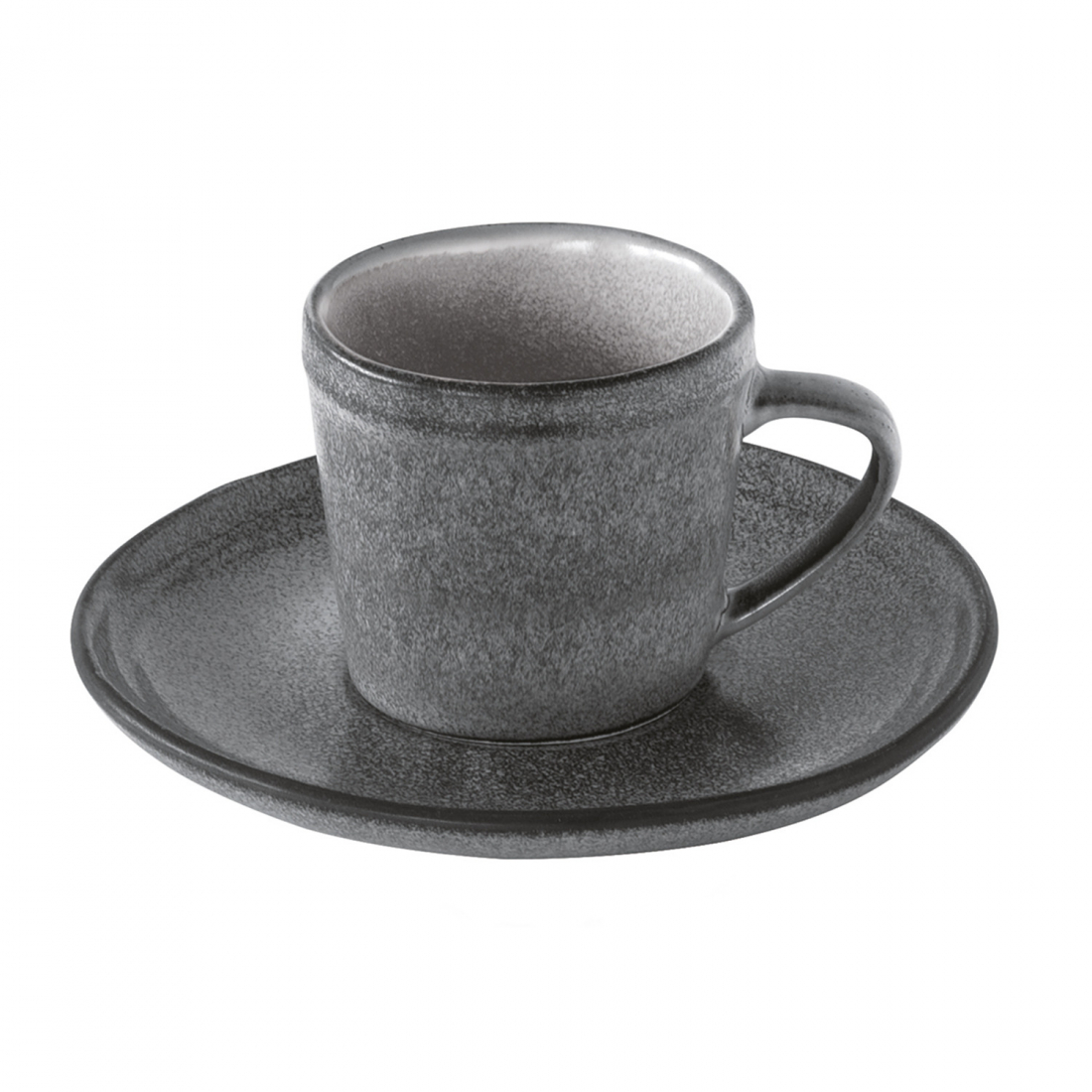 Set Of 6 Coffee Cups And Saucers 100 ml In Essential Dark Gray Stoneware