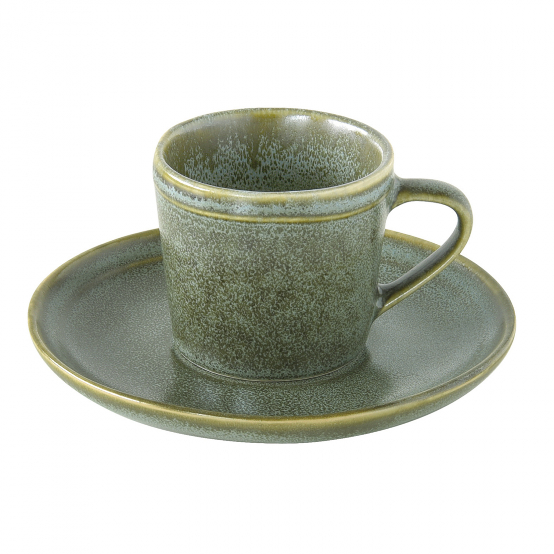 Set Of 6 Coffee Cups With Saucers 100 ml In Essential Green Stoneware