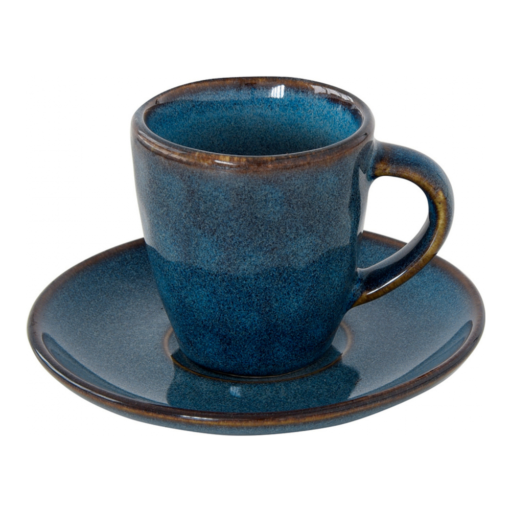 Set Of 6 Espresso Cups 80 ml With Saucer In Genesis Blue Stoneware